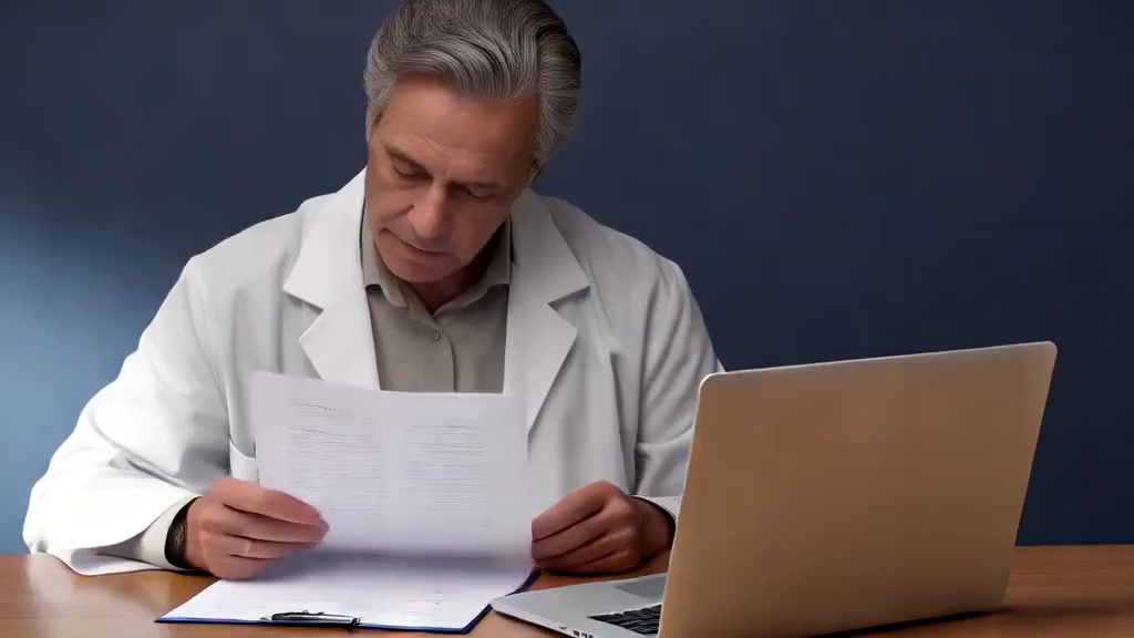 Docente de Medicina revisando uma avaliação impressa